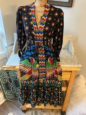 FARM Rio Black Multicolor Embroidered Tie-Waist Midi Dress Gorgeous Anthro Brand